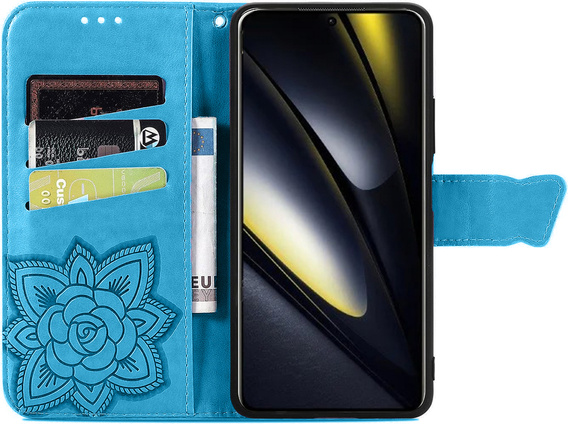 Cu clapetă pentru Xiaomi Poco F6, Butterfly, albastru