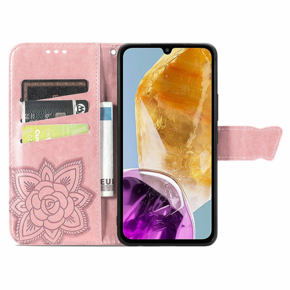 Cu clapetă pentru Samsung Galaxy M15 5G, Butterfly, roz rose gold