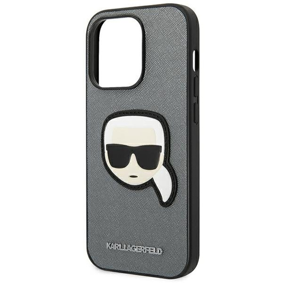 Karl Lagerfeld Huse pentru iPhone 14 Pro Max, Saffiano Karl's Head Patch, de argint