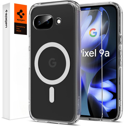 Carcasă MagSafe Spigen pentru Google Pixel 9A, Ultra Hybrid, transparent / alb + 9H Tempered Glass