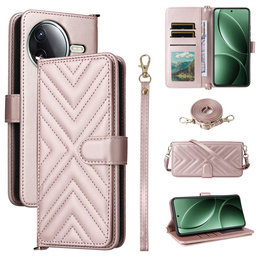 Carcasă cu clapetă pentru Xiaomi Poco F7 Pro, Crossbody Leather Wallet, roz