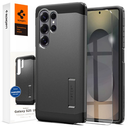 Carcasa Spigen pentru Samsung Galaxy S25 Ultra, Tough Armor Mag MagSafe, gri + 9H Tempered Glass