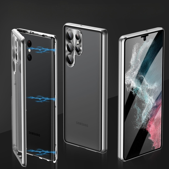 Husa pentru Samsung Galaxy S23 Ultra, Magnetic Dual Glass, de argint