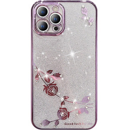 Husă pentru iPhone 13 Pro Max, Glitter Flower, violet