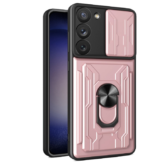 Husă blindată pentru Samsung Galaxy S23, Camera Slide Card Slot, roz rose gold