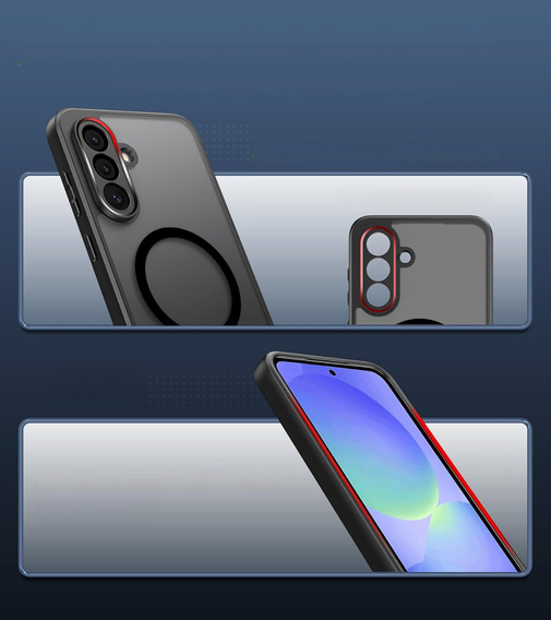 Husă pentru Samsung Galaxy A36, pentru MagSafe, ERBORD Matt Case, negru + sticlă pentru ecran