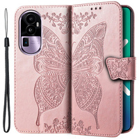 Cu clapetă pentru Oppo Reno 10 / 10 Pro, Butterfly, roz rose gold