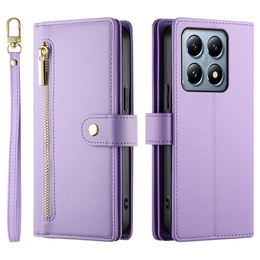 Cu clapetă pentru Xiaomi 14T Pro, Wallet Zipper Pocket, violet