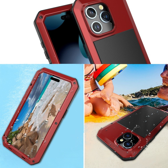 Carcasă pentru iPhone 15, blindată, cu sticlă integrată, roșu