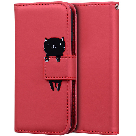Cu clapetă pentru Xiaomi Redmi Note 8 Pro, Wallet Cat, roșu