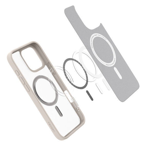 Carcasă MagSafe Spigen pentru iPhone 16 Pro, Ultra Hybrid, transparent / titan + 9H Tempered Glass
