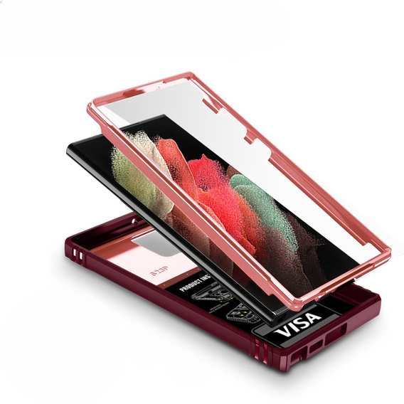 Husă blindată pentru Samsung Galaxy S23 Ultra, CamShield Slide, roz / roșu
