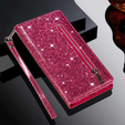 Cu clapetă pentru Samsung Galaxy A56 5G, Wallet Zipper Pocket Glittery, roz