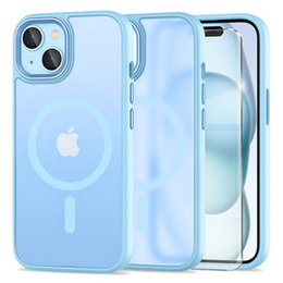 Husă pentru iPhone 15, pentru MagSafe, ERBORD Matt Case, albastru + sticlă pentru ecran