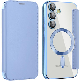 Cu clapetă pentru Samsung Galaxy S25 FE, RFID Wallet MagSafe CamShield, albastru
