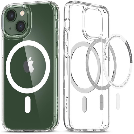 Carcasă MagSafe Spigen pentru iPhone 13 Mini, Ultra Hybrid, alb + 9H Tempered Glass