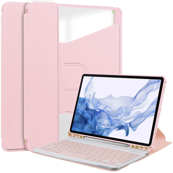Husă pentru tastatură pentru Samsung Galaxy Tab S9, Rotary 360° Leather, roz rose gold