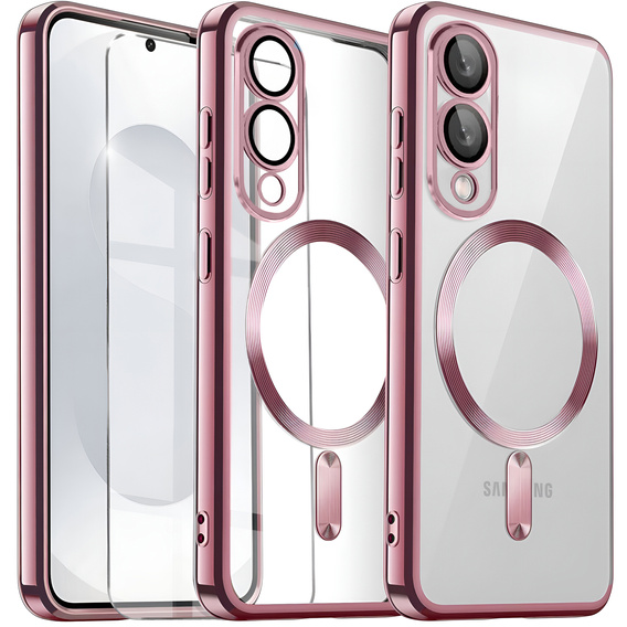 Husă pentru Samsung Galaxy S25 Edge, Electro MagSafe, roz rose gold + Sticlă pentru ecran
