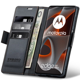 Husă pentru Motorola Edge 50 Pro, ERBORD Glossy Litchi, portofel cu clapetă, negru
