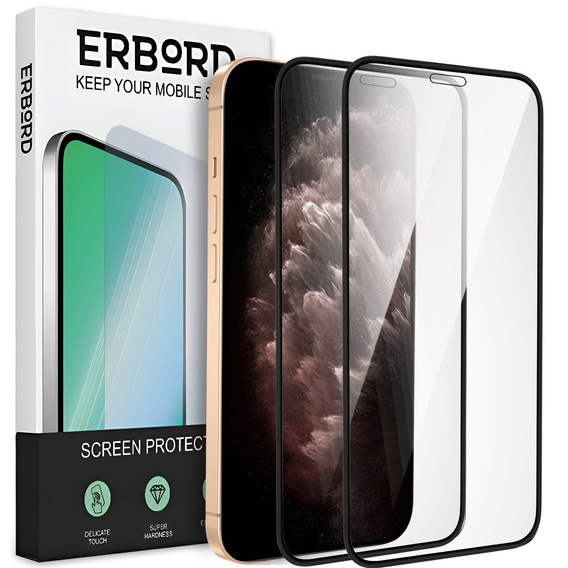 2x sticlă călită pentru iPhone X/XS/11 Pro, ERBORD 3D pentru întregul display