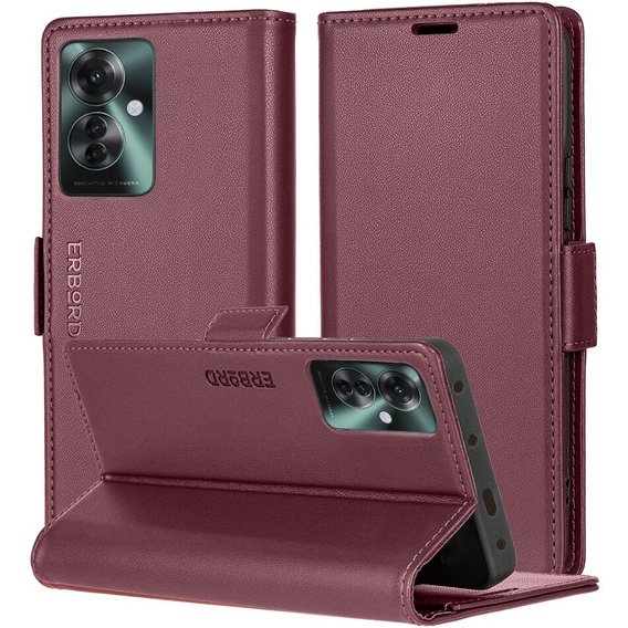 Husă pentru Oppo Reno 11F, ERBORD Glossy Litchi, portofel cu clapetă, roșu