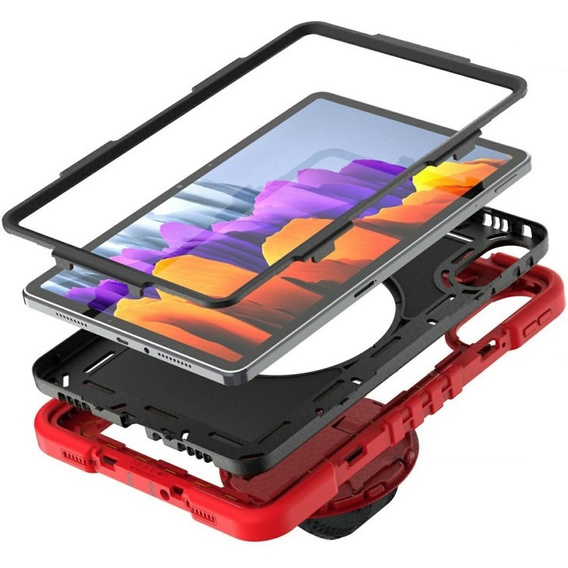 Husă blindată pentru Xiaomi Redmi Pad 2, cu suport și curea pentru umăr – roșu-negru