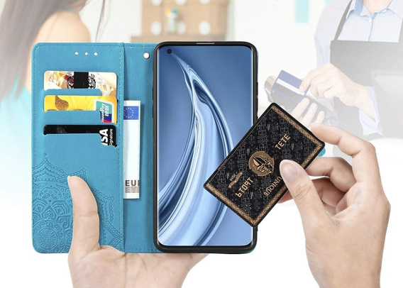 Cu clapetă pentru Motorola Moto G85, Mandala, albastru