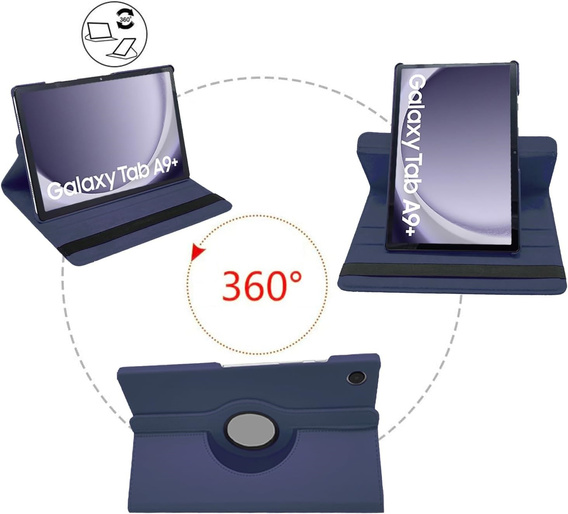 Husă pentru Samsung Galaxy Tab A9+ TB330FU 10.95", rotativă 360, albastru închis