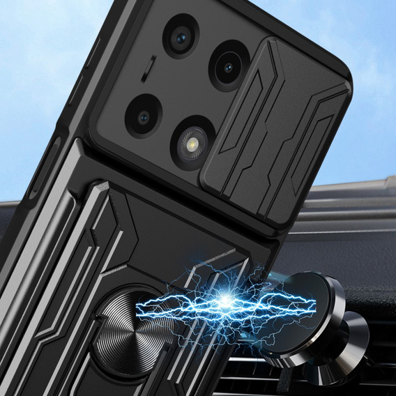 Husă blindată pentru Xiaomi Redmi Note 13 Pro 4G / Xiaomi Redmi Note 14S / Xiaomi Poco M6 Pro 4G, Camera Slide Card Slot, negru