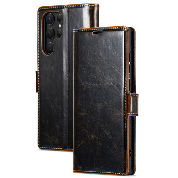 Cu clapetă pentru Samsung Galaxy S23 Ultra, ERBORD Waxy Wallet, maro