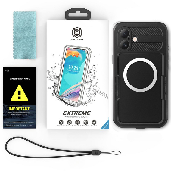 Carcasă impermeabilă IP68 pentru iPhone 16 Plus, SHELLBOX MagSafe, negru