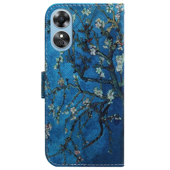 Cu clapetă pentru Oppo A17, Wallet flowers, albastru