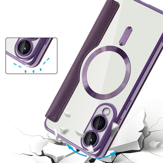 Cu clapetă pentru Samsung Galaxy S25 Edge, RFID Wallet MagSafe CamShield, violet