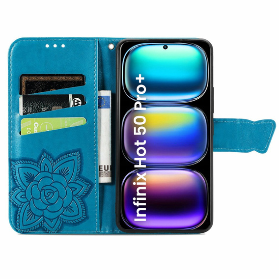 Cu clapetă pentru Infinix Hot 50 Pro+ 4G, Butterfly, albastru
