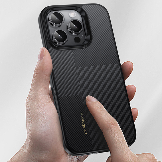 Carcasa BENKS Kevlar pentru iPhone 16 Pro, pentru MagSafe, Carbon Fiber, negru