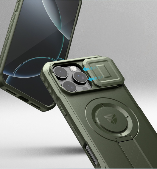 Carcasă blindată pentru iPhone 16, Dexnor CamProtect MagSafe, verde