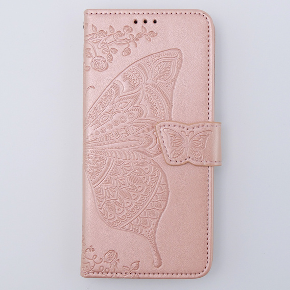 Cu clapetă pentru Motorola Moto G54 5G, Butterfly, roz rose gold