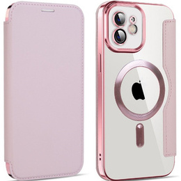 Cu clapetă pentru iPhone 12, RFID Wallet MagSafe CamShield, roz