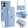 Cu clapetă pentru Xiaomi Redmi Note 13 Pro 5G, Wallet Zipper Pocket, albastru