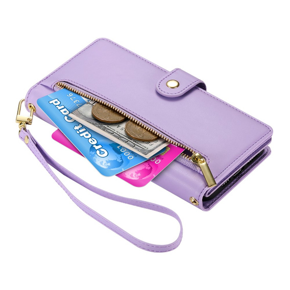 Cu clapetă pentru Samsung Galaxy S25, Wallet Zipper Pocket, violet