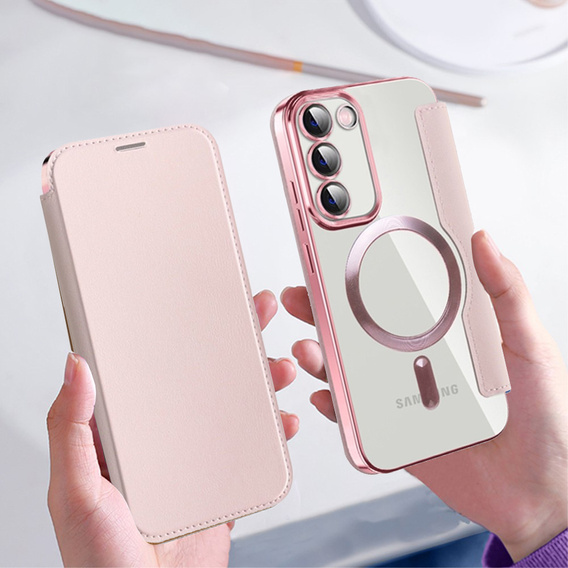 Cu clapetă pentru Samsung Galaxy S23, Wallet, MagSafe, roz rose gold