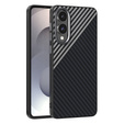 Carcasa ABEEL pentru Samsung Galaxy S25 Edge, Carbon Fiber, pentru MagSafe, negru / argintiu