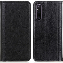 Huse pentru Sony Xperia 1 V, Wallet Litchi Leather, negru