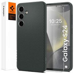 Carcasa Spigen pentru Samsung Galaxy S24, Liquid Air, verde + 9H Tempered Glass