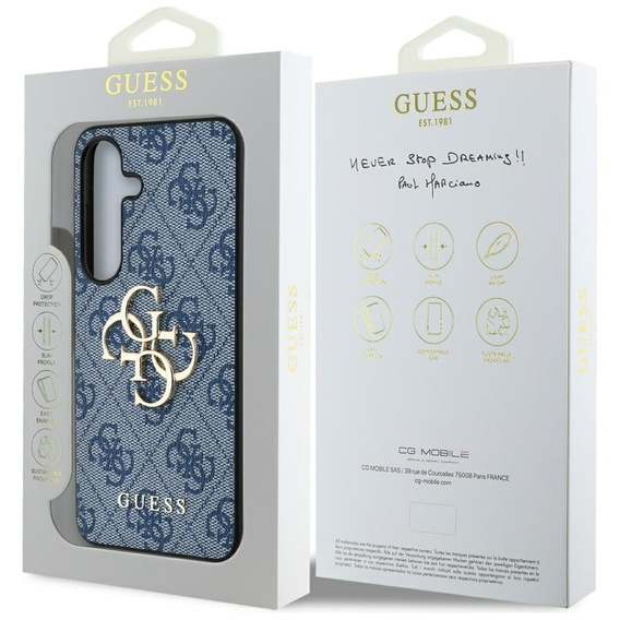 GUESS Huse pentru Samsung Galaxy S25, 4G Big Metal Logo, albastru
