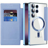 Cu clapetă pentru Samsung Galaxy S24 Ultra, RFID Wallet MagSafe CamShield, albastru