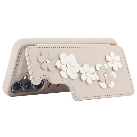 Husa pentru Samsung Galaxy A55 5G, Leather Flower Card Slot, bej