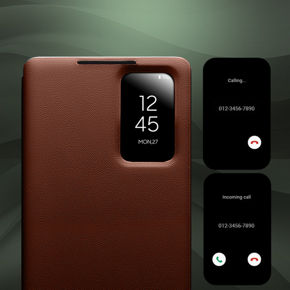 Husă din piele cu fereastră Qialino View pentru Samsung Galaxy S26 Ultra, maro