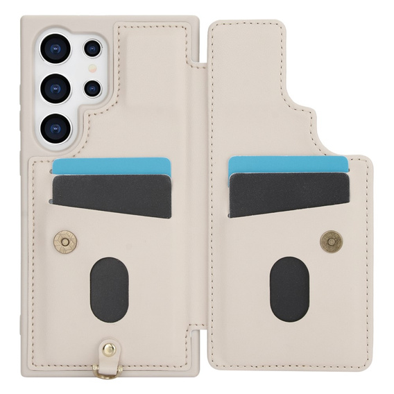 Husa pentru Samsung Galaxy S24 Ultra, Leather Flower Card Slot, bej