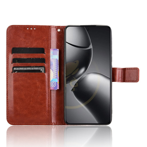 Cu clapetă pentru Xiaomi 14T, Crazy Horse Wallet, maro